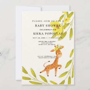 Invitación Elegante Safari Giraffe Baby Shower Floral Rosa