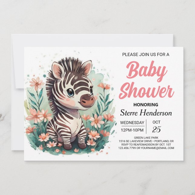 Invitación Elegante Safari Pink Zebra Baby Shower (Anverso)