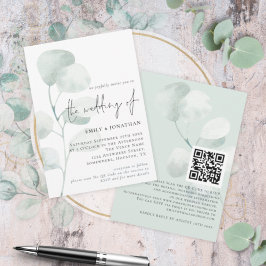 Invitación Elegante Sage Eucalyptus Boda de código QR