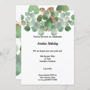 INVITACIÓN ELEGANTE SAGE EUCALYPTUS PARTIDO DE CUMPLEAÑOS