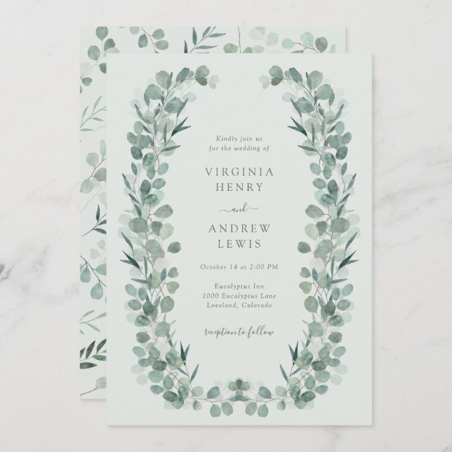 Invitación Elegante Sage Eucalyptus Wedting (Anverso / Reverso)