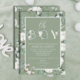 Invitación Elegante Sage Floral Oh Boy Baby Shower
