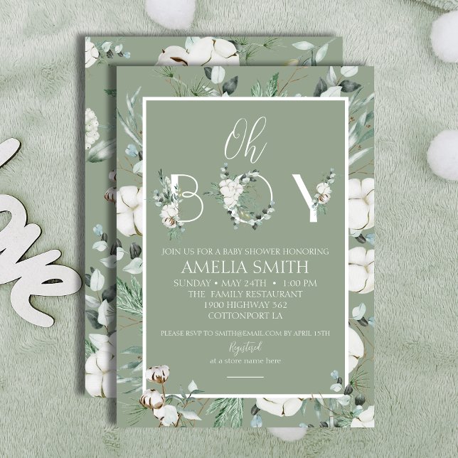 Invitación Elegante Sage Floral Oh Boy Baby Shower (Subido por el creador)