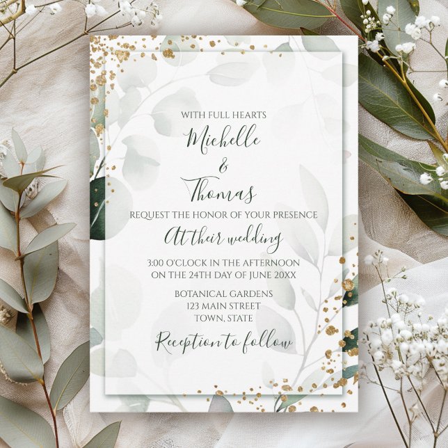 Invitación Elegante Sage Gold Eucalyptus Watercolor Verde (Subido por el creador)