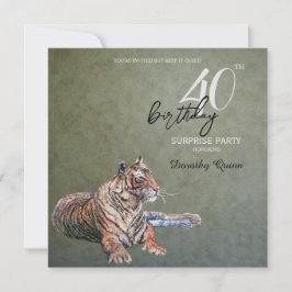 Invitación Elegante Sage Gold Tiger Surprise Fiesta del Cumpl