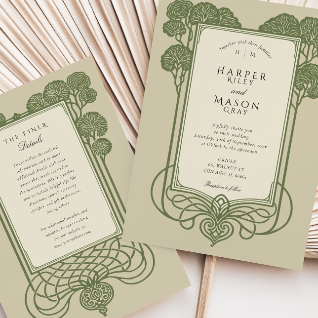 Invitación Elegante Sage Green Art Deco Tree Boda (Subido por el creador)