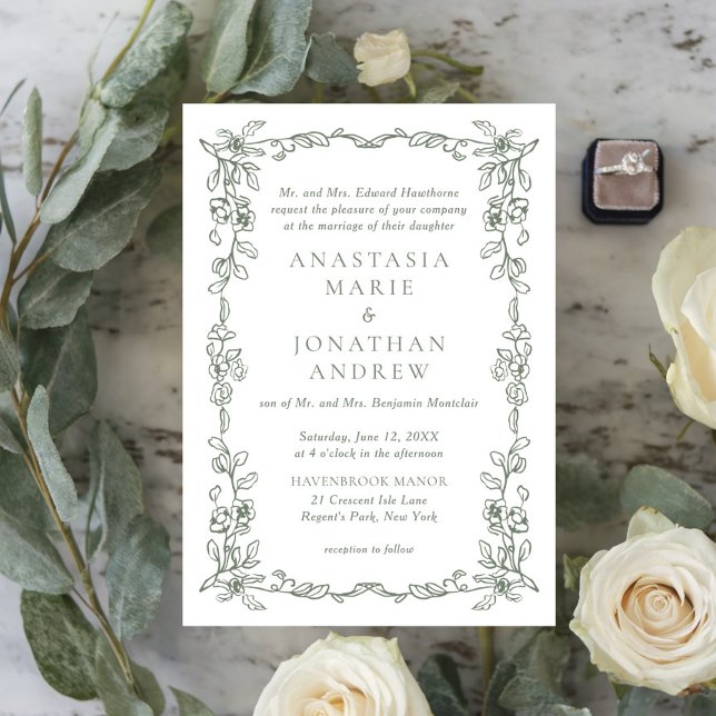 Invitación Elegante Sage Green Boda formal victoriano (Subido por el creador)