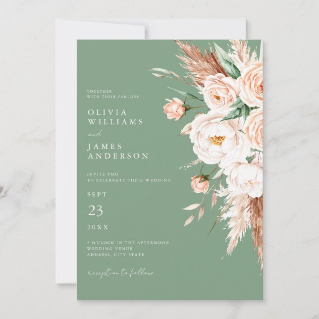 Invitación Elegante Sage Green Boho Floral Fall Wedding (Anverso)