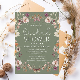 Invitación Elegante Sage Green Boho Wildflower Bridal Shower