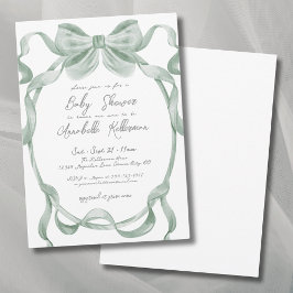 Invitación Elegante Sage Green Bow Baby Shower