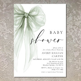 Invitación Elegante Sage Green Bow Baby Shower