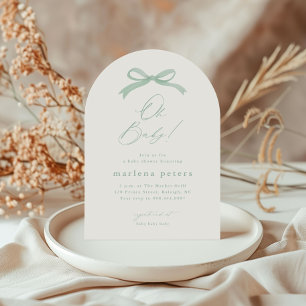 Invitación Elegante Sage Green Bow Género Neutral Baby Shower