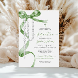 Invitación Elegante Sage Green Bow & Rosary Dedication