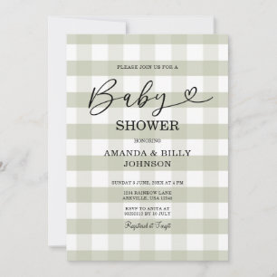 Invitación Elegante Sage Green Classic Gingham Baby Shower