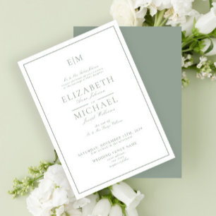 Invitación Elegante Sage Green Classic Script Monograma Boda