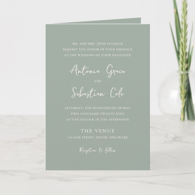 Invitación Elegante Sage Green Código QR Boda moderno (Anverso)