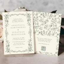 Elegante Sage Green Código QR RSVP Boda victoriano