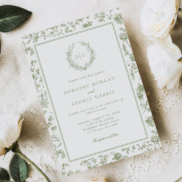 Invitación Elegante Sage Green Escudo Chinoiserie Boda