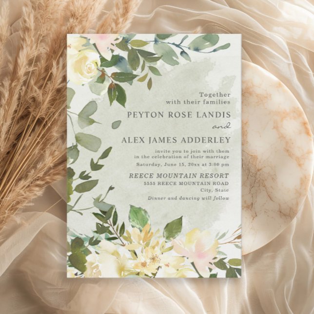 Invitación Elegante Sage Green Eucalyptus White Floral Boda (Sage green eucalyptus leaves wedding invitations)
