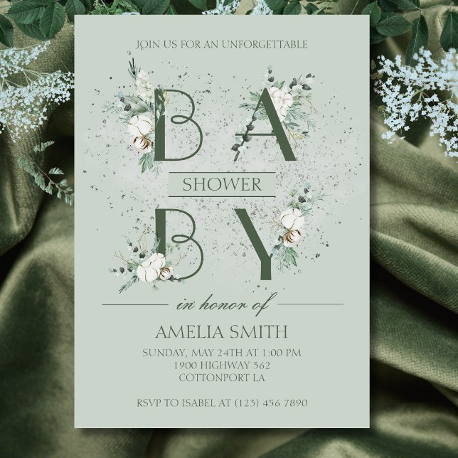 Invitación Elegante Sage Green Floral Baby Shower (Subido por el creador)