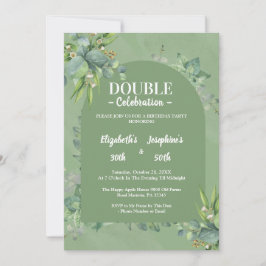 Invitación Elegante Sage Green Floral Doble Cumpleaños