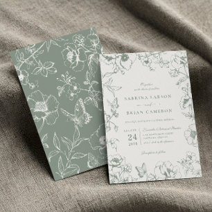 Invitación Elegante Sage Green Floral Garden Wedding