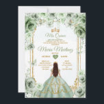 Invitación Elegante Sage Green Floral & Gold Quinceañera<br><div class="desc">Elegante Sage Green Floral & Gold Quinceañera Invitación Mis Quince 15 Anos,  Mariposa de 16 Años.</div>