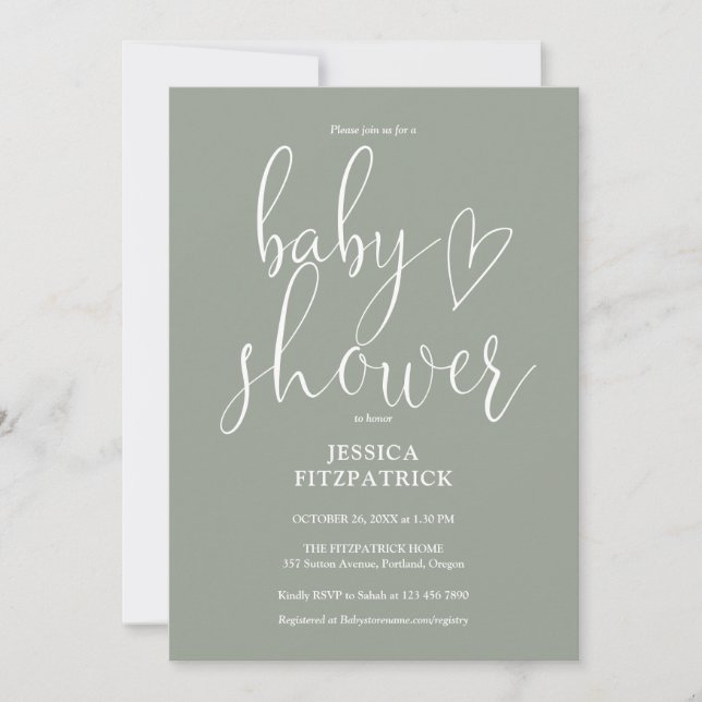 Invitación Elegante Sage Green Gender Neutral Baby Shower (Anverso)