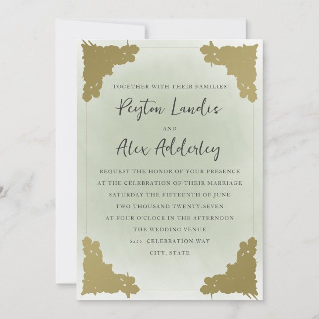 Invitación Elegante Sage Green Gold (Anverso)