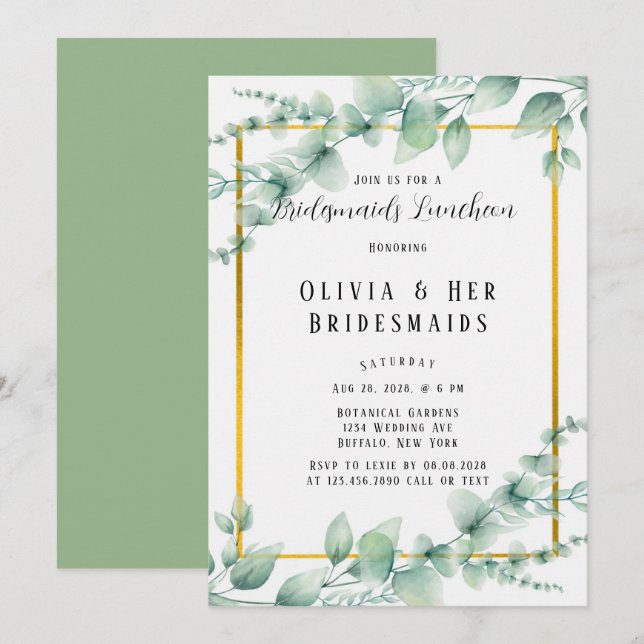 Invitación Elegante Sage Green Greenerenery Gold Bridesmaids  (Anverso / Reverso)