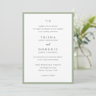Invitación Elegante Sage Green Monograma Moderno Boda