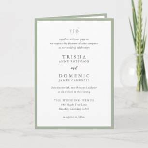 Invitación Elegante Sage Green Monograma Moderno Boda