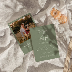 Invitación Elegante Sage Green Photo Boho Boda moderno