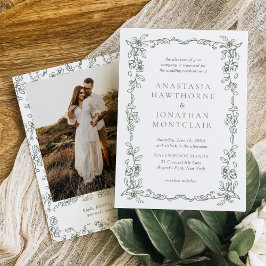 Invitación Elegante Sage Green Photo Victorian Boda