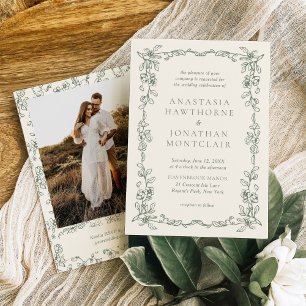 Invitación Elegante Sage Green Photo Victorian Vintage Weddin