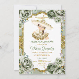 Invitación Elegante Sage Green Primera comunión CUTE Chica Go