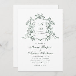 Invitación Elegante Sage Green Rosas Franceses Boda Jardín