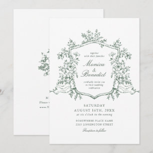 Invitación Elegante Sage Green Rosas Franceses Boda Jardín