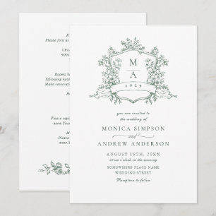 Invitación Elegante Sage Green Rosas Franceses Boda Jardín