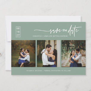 Invitación Elegante Sage Green Save the Date QR Code Photo