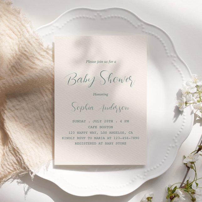 Invitación Elegante Sage Green Script Baby Shower - Minimalis (Subido por el creador)