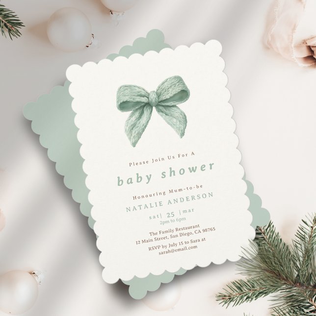 Invitación Elegante Sage Green Soft Coquette Baby Shower (Elegant Sage Green Soft Coquette Baby Shower Invitation)