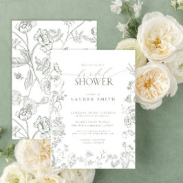 Invitación Elegante Sage Green Victorian Floral Bridal Shower