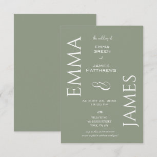 Invitación Elegante Sage Green, White Font Bold Script Boda