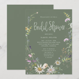 Invitación Elegante Sage Green Wildflower Bridal Shower