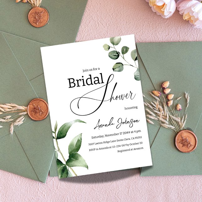 Invitación Elegante Sage Simple Green Eucalyptus Bridal Showe (Subido por el creador)