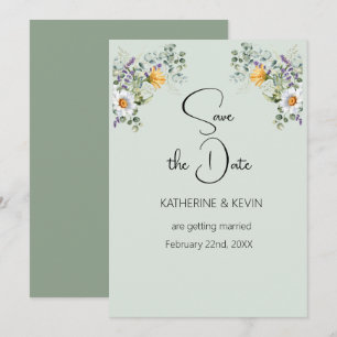 Invitación Elegante Sage Watercolor Floral Guardar la fecha