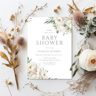 Invitación Elegante Sage & White Floral Baby Shower