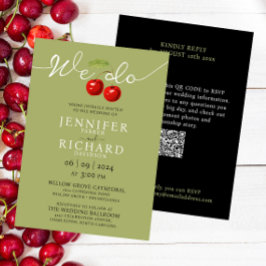 Invitación Elegante Sage Y Cherries Rojas Y Boda De Código QR