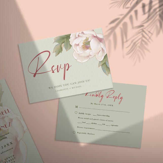 Invitación Elegante Sage y Rubor Peony Floral Wedding RSVP (Subido por el creador)